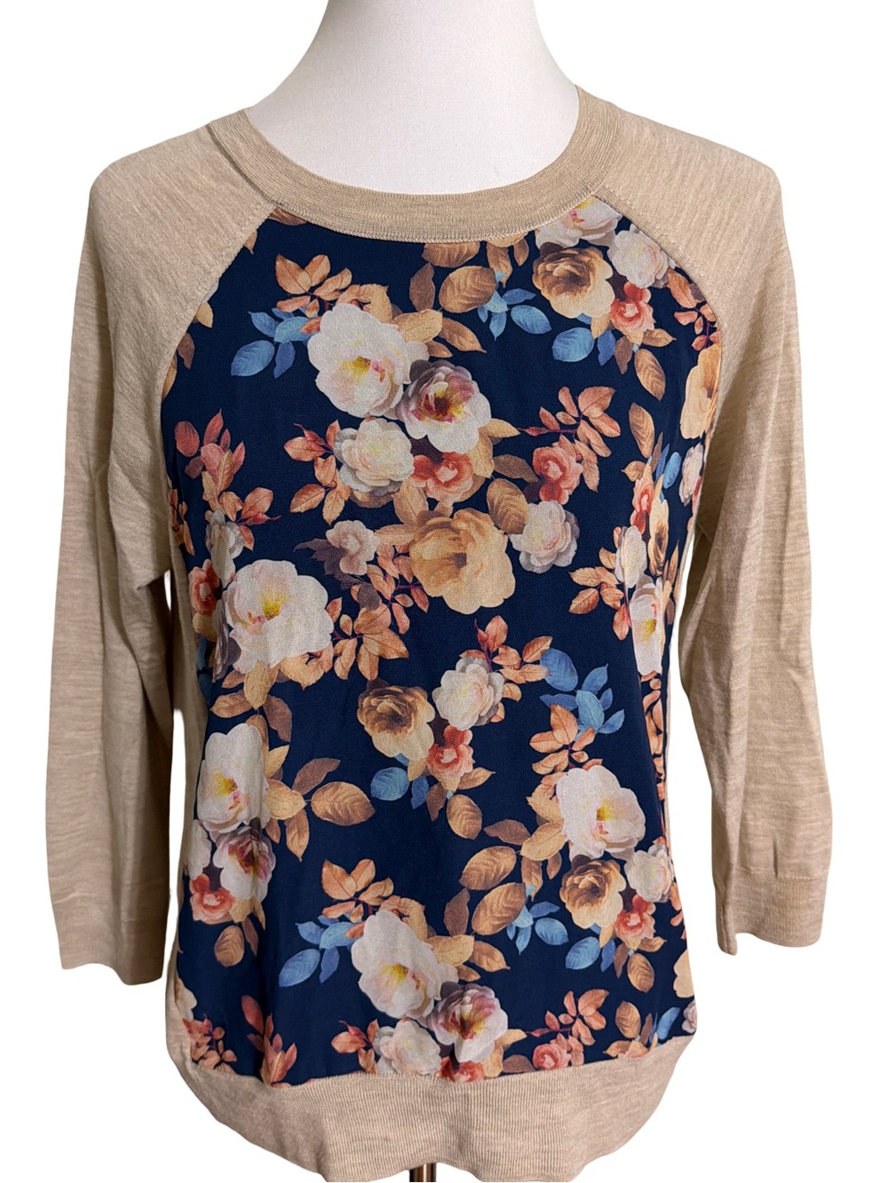 J. Crew Navy Floral Merino Wool Sweater Large